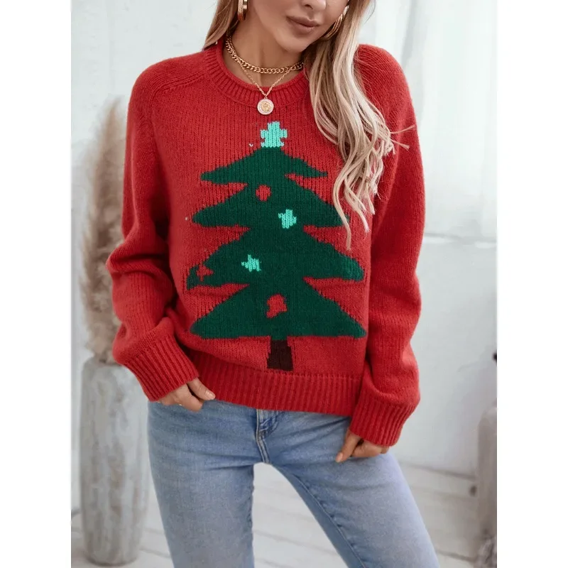 Christmas Tree Women Sweater 2024 Autumn and Winter New Round Neck Pullover Christmas Holiday Sweater Women