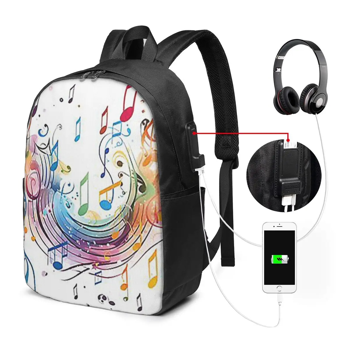 

Abstract Piano Keys With Musical Notes Backpack Travel Notebook Bag Computer College Student School Bag Laptop Shoulder Bags