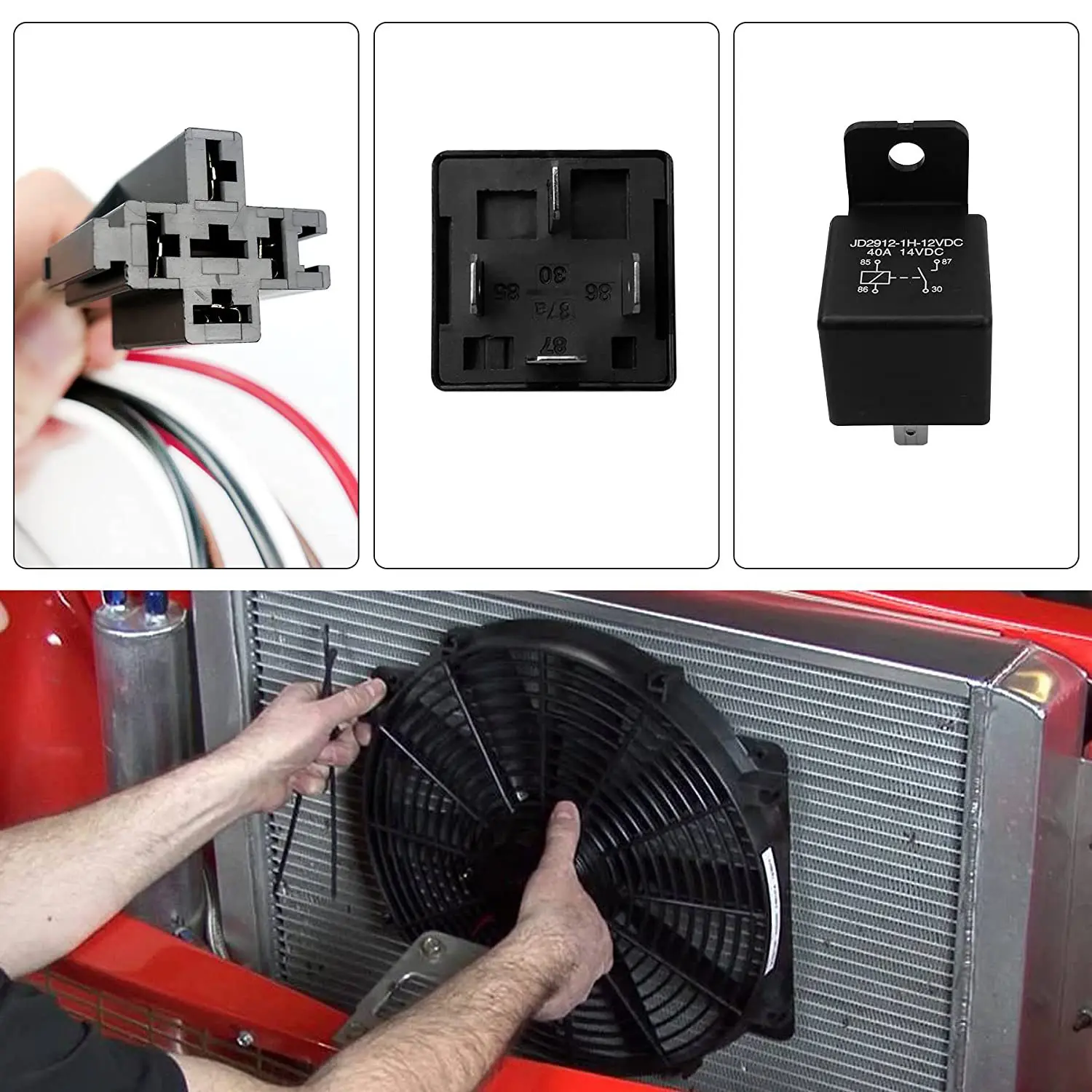 40 AMP Electric Fan Relay Kit Electric Cooling Fan Thermostat Kit With 185 On 175 Off Temperature Switch Waterproof Kit For Cars