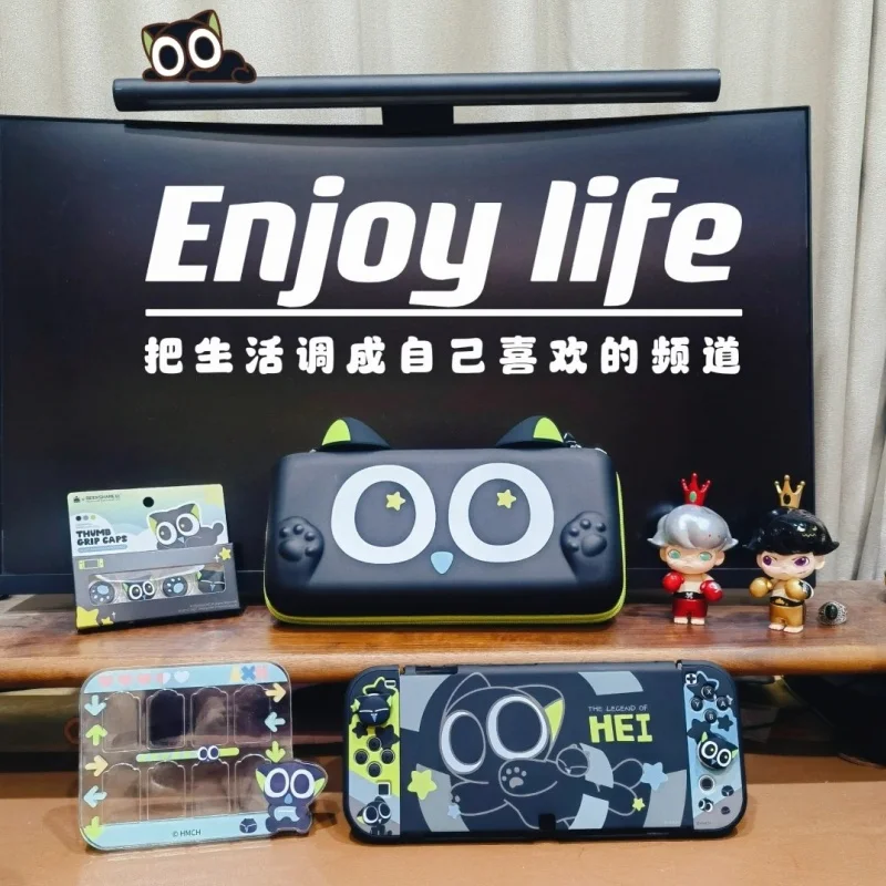 New Manga Luo Xiaohei Co Branded Pu Hard Case Bag Adapted To Ns Oled Cute Cat Ear Game Machine Accessories Peripheral