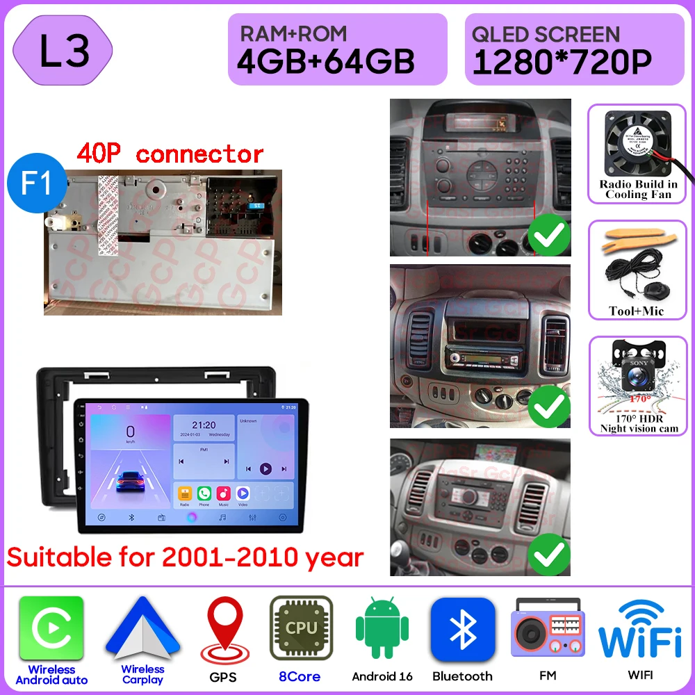 Autoradio Android 16 Voor Renault Trafic 2 Voor Opel Vivaro EEN Voor Nissan primastar 2001-2014 GPS Navigatie Carplay Android Auto