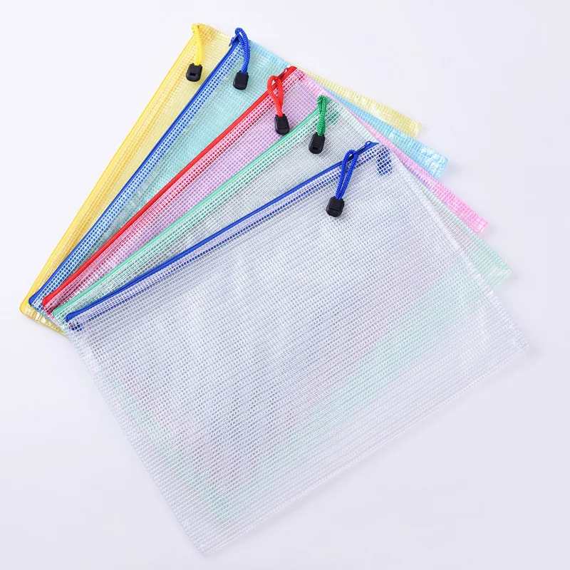 5Pcs A4/A5/A6 Stationery Storage Folder File Mesh Zipper Pouch Document Bag Zip File Folders School Office Supplies