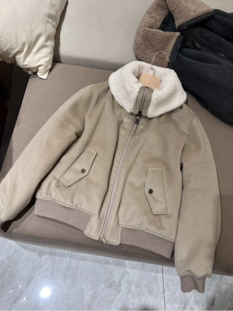 Australian wool fur trimmed casual bomber coat