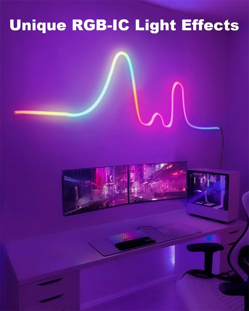Neon Strip Light Bluetooth Neon Led Strip Lights Smart 1M 2M 3M 5M Waterproof RGBIC Flex Ribbon Led Tape Music Sync