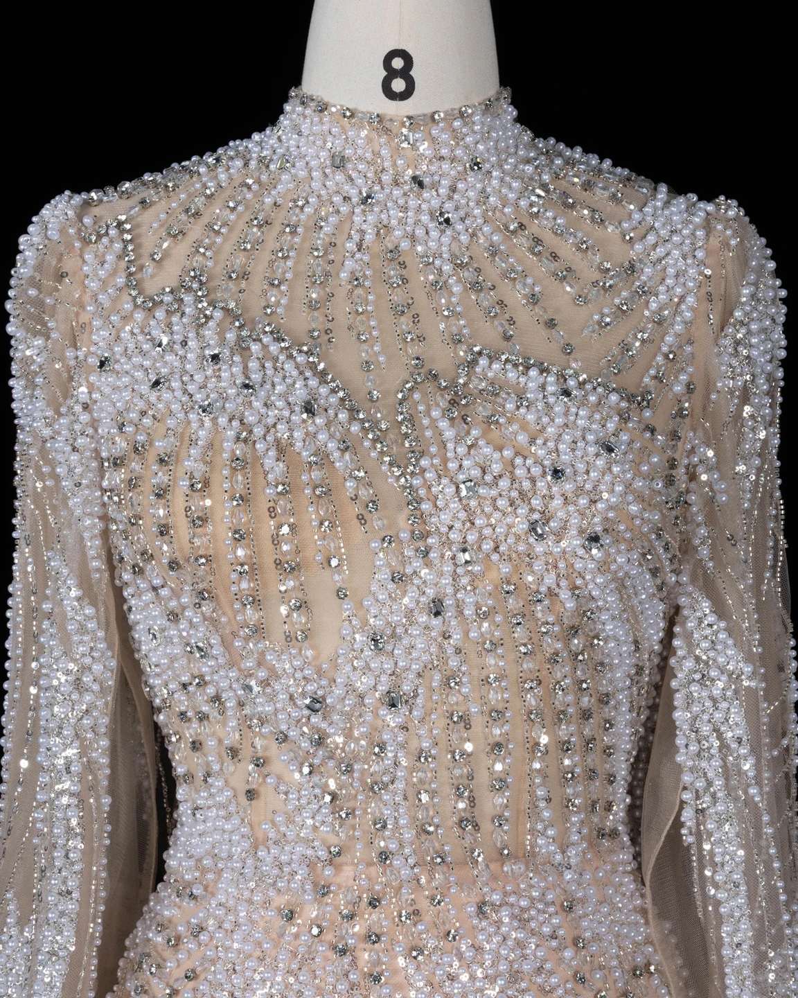 Sharon Said Abendkleider Elegantes Meerjungfrauen-Tüllkleid mit Hohem Kragen, Perlen und Cape-Ärmeln Dubai Formelles Party-Hochzeitskleid SS022 Maßanfertigung – Detail 10