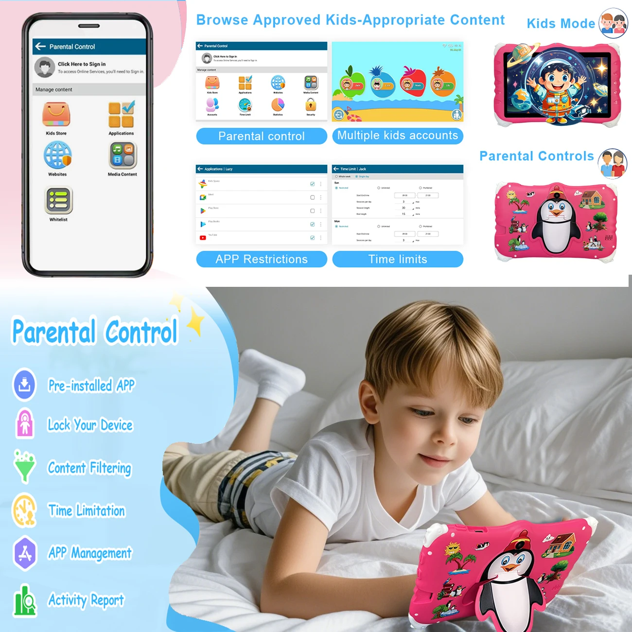 Kidsren-Tablettes pour enfants âgés de 7 pouces, logiciel dos pré-installé pour améliorer le logiciel dos de Kidsren, prend en charge le WiFi et les caméras touristiques, est un bon choix pour un cadeau