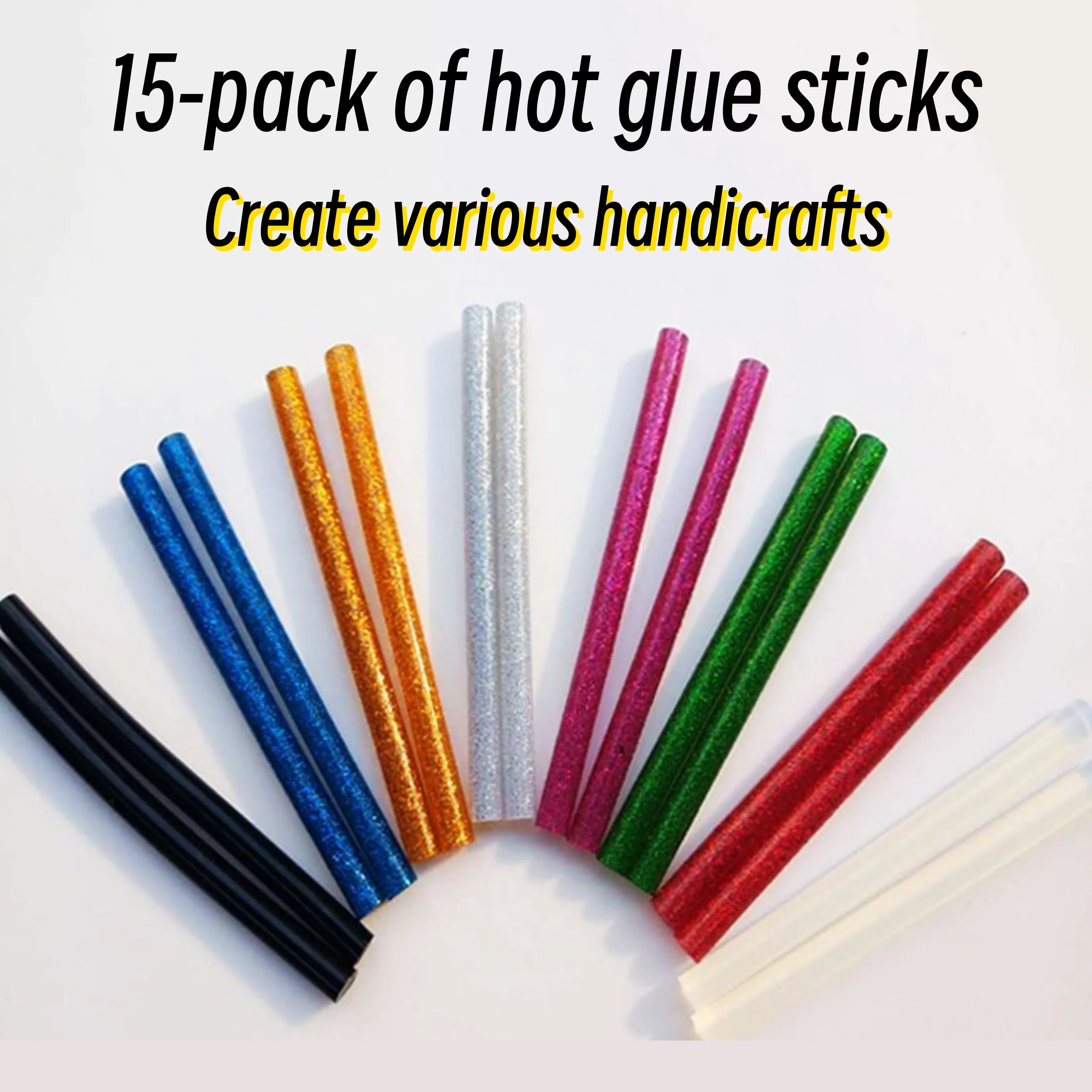 15-Pack Colorful Hot Glue Sticks, 7mm*100mm, Low Temp 70°C, Complete Color Range, Essential for DIY Crafts