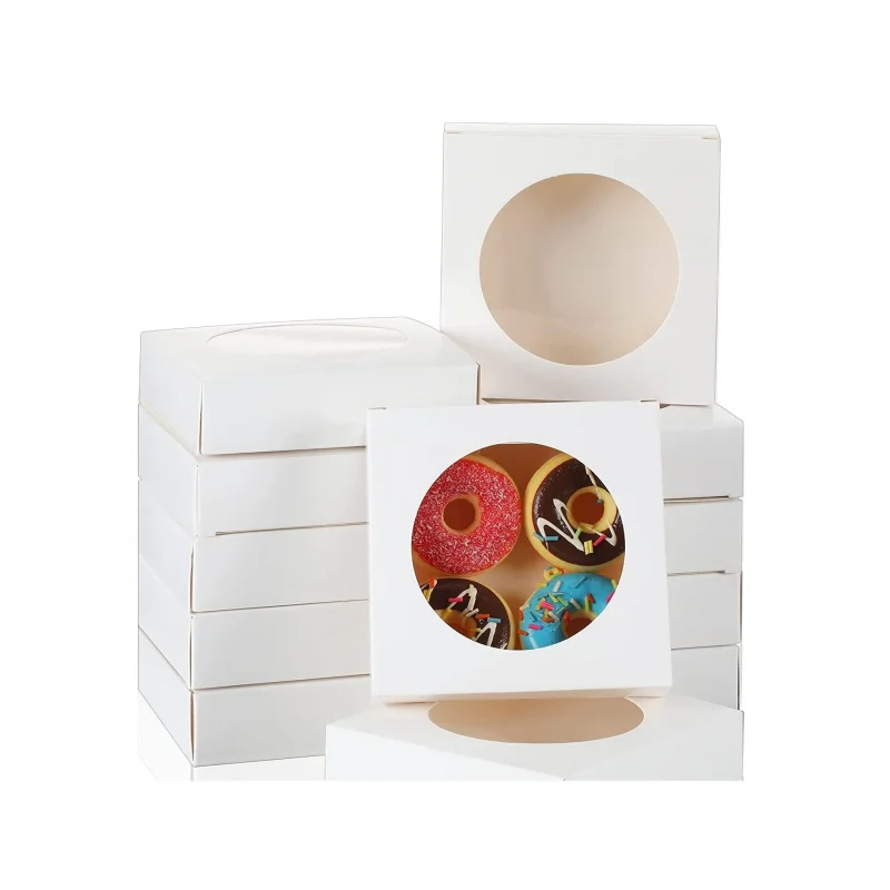 Boîte en carton ronde en papier kraft blanc avec fenêtre, produit personnalisé, emballage alimentaire personnalisé, collation Regina, cadeau du jour du Léon