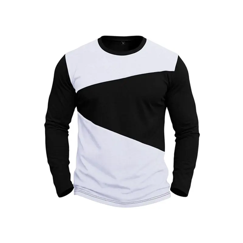 カラーブロック-tシャツ-メンズ-長袖-アスレチック-シャツ-トップス-ワークアウト-ランニング-ジム-クルーネック-tシャツ