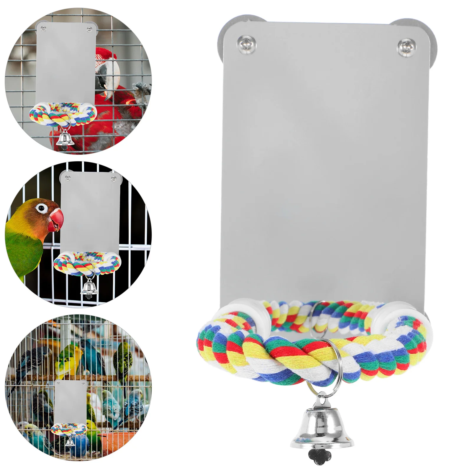 

Hanging Bird Mirror For Parakeet Cockatiel Budgie Small Parrots Chewing Cage Decoration Accessory Cotton Rope Durable Sturdy