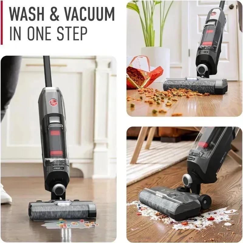 PMD4-Hoovvers ONEPWR Streamline Cordless Hard Floor Cleaner, Vacuum Basah Kering dengan Sistem Otomatis, Pembersihan Tepi, Layar LCD Premium