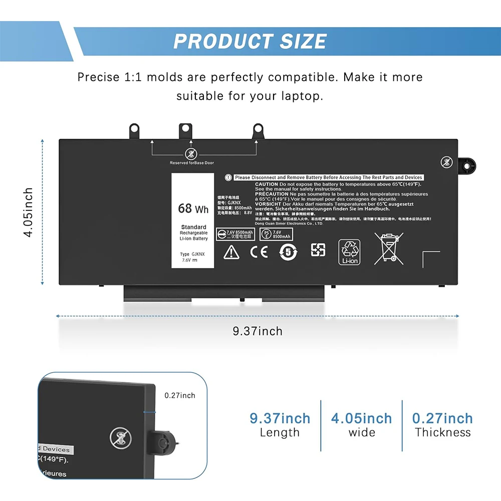 68WH GJKNX Battery for Dell Latitude 5480 5580 5280 5288 5290 5488 5490 5491 5495 5590 5591 E5480 E5580 E5490 Precision 15 3520