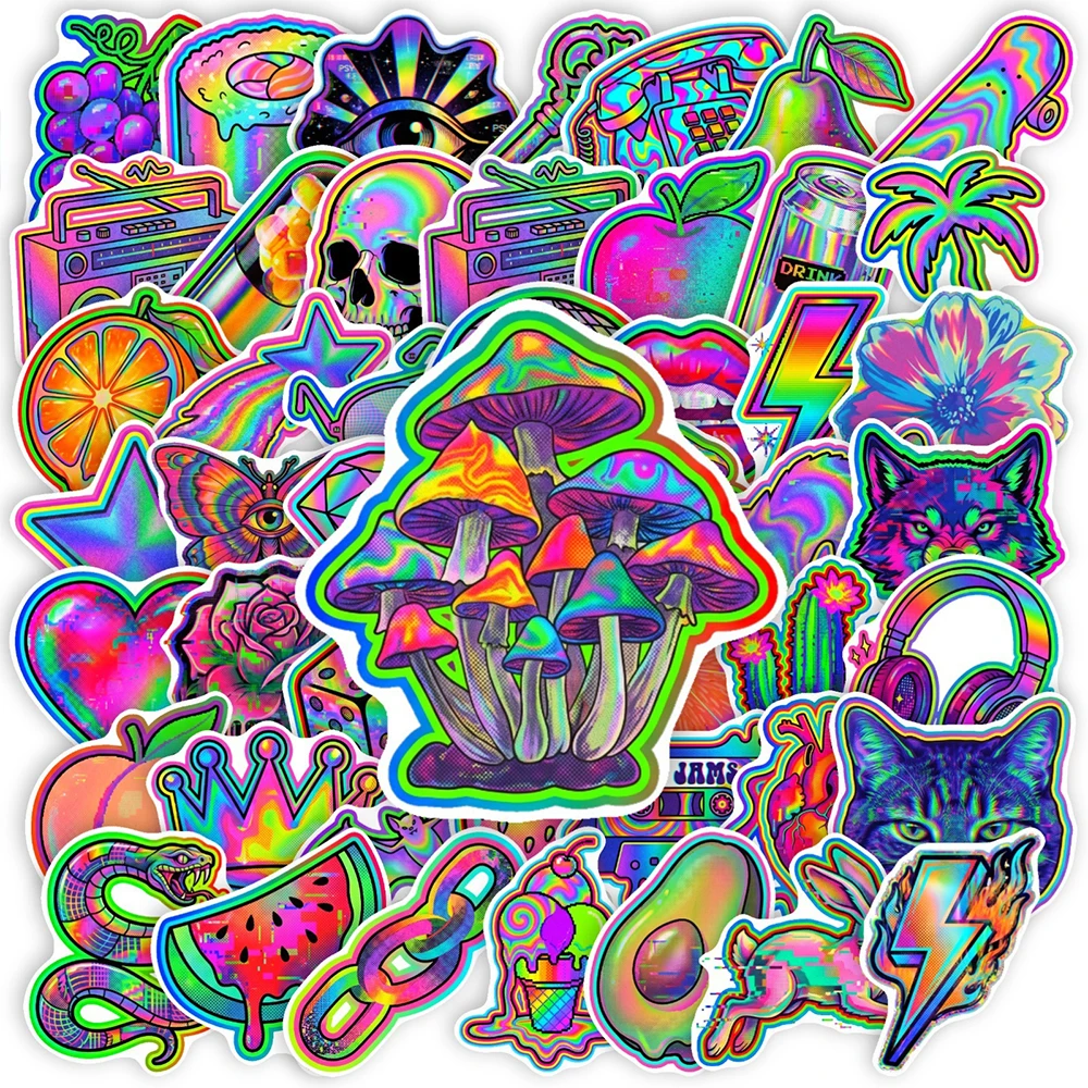 10/30/50pcs Psychedelic Holographic Aesthetic Stickers Waterproof Graffiti Skateboard Water Bottle Laser Style Cartoon Sticker
