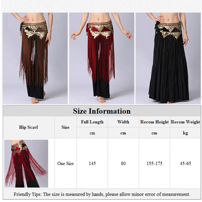 Tribal Coins Wave Shape Belly Dance Hip Skirt Shiny Dancing Wrap Belt Fringe Tassel Shawl for Women Girls Dancewear Outfit