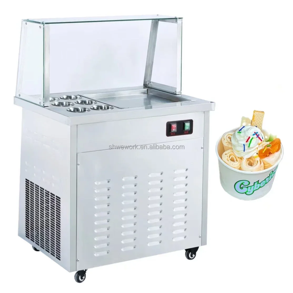 Single Pan Commercial Fried Ice Cream Roll Machine Thailand Style Rolled Ice Cream Maker