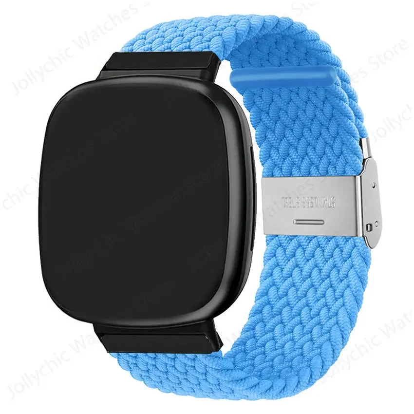 Vozehui Gevlochten Nylon Solo-loopriem – Compatibel Met Fitbit Versa 3 & Sense, Ademend En Verstelbaar