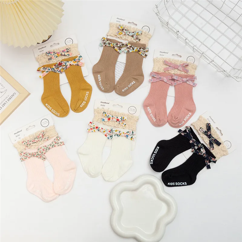 

Baby Lace Headbands Elastic Nylon Hairbands Anti-Slip Socks Set