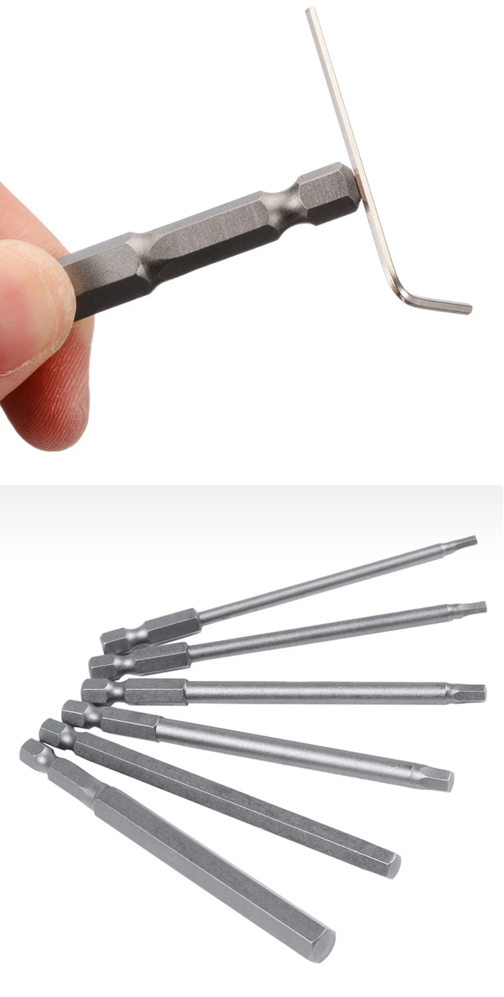 8 stücke 100mm Hex Kopf Inbusschlüssel Bohrer Set SAE Metric Allen Elektrische Sechskant Bit Schraubendreher Buchse Bit Power werkzeug Teile – Detail 14