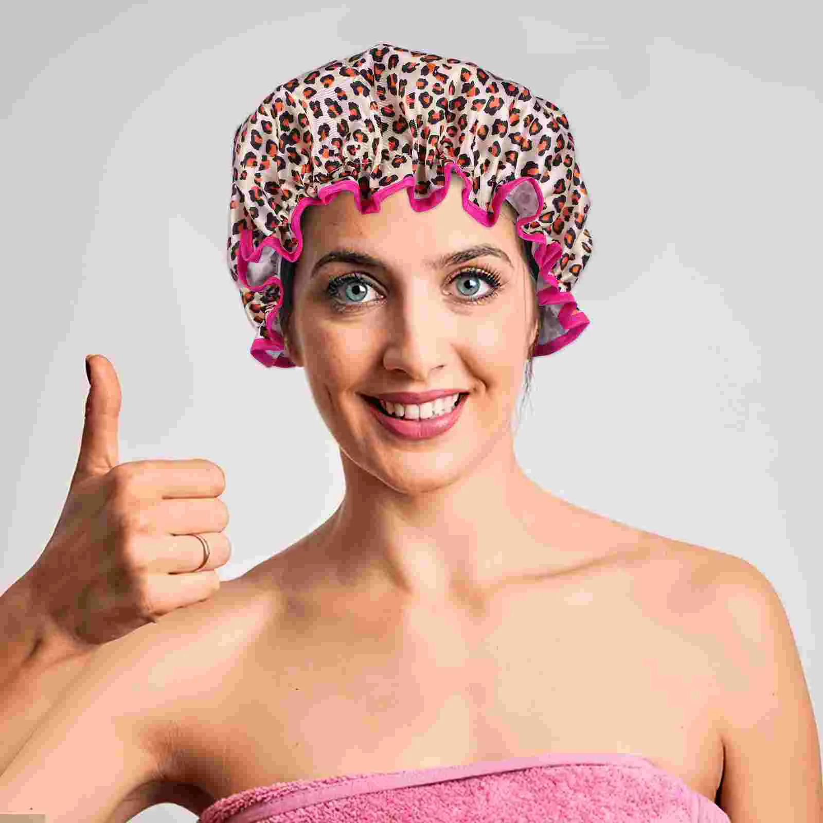 Shower Cap Hair for Washable Reusable Braids Leopard with Satin inside Sidebar Travel