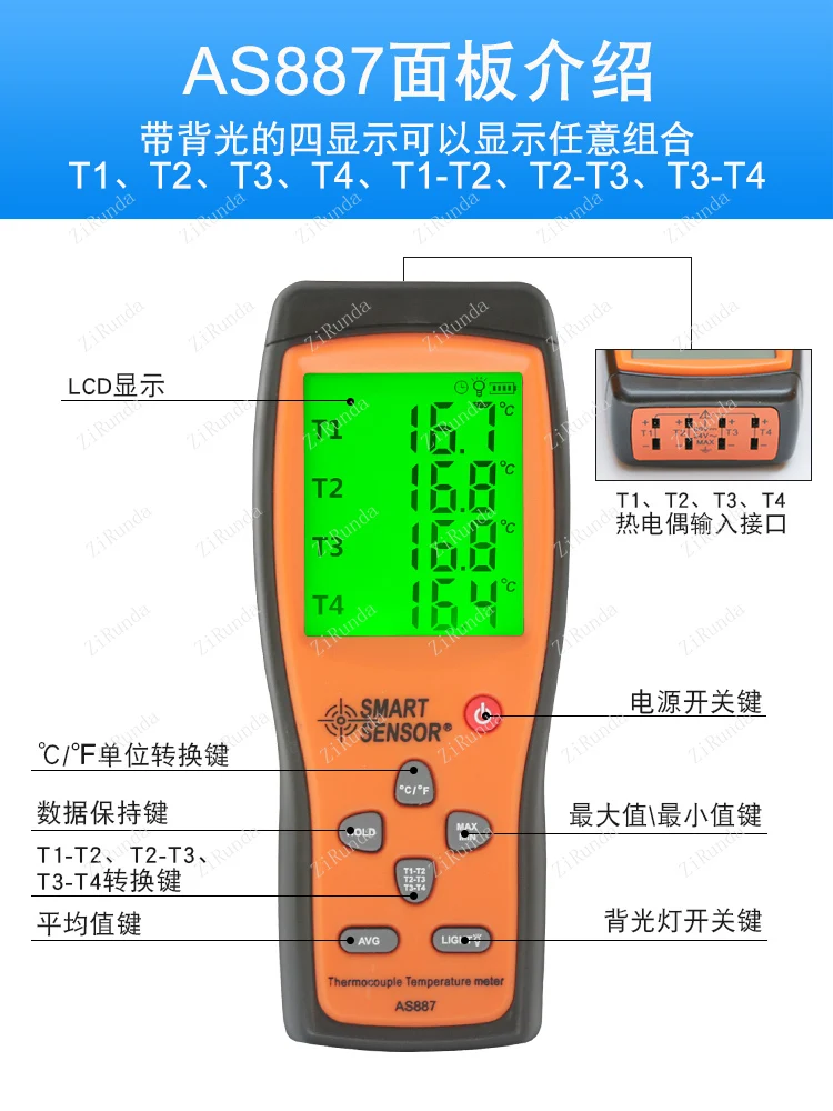 * Termometro a termocoppia a doppio canale Termometro a contatto laser ad alta precisione a quattro canali