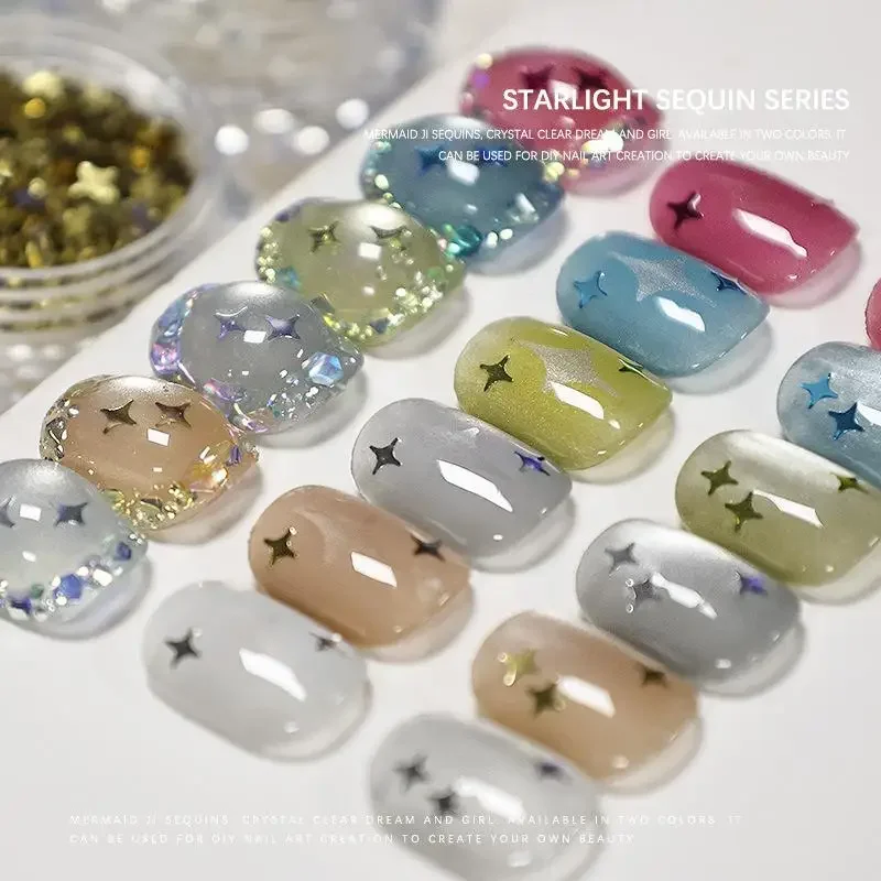 1 jarro 2mm estrela prego glitter quatro cantos estrela prego glitter cintilante brilho starburst lantejoulas arte do prego materiais decorativos