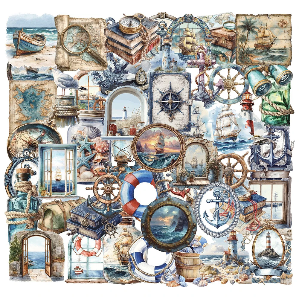 10/30/50 قطعة الرجعية بحري الكتابة على الجدران ملصقات الكرتون مرساة السفينة المنارة ملصق مائي لعبة DIY بها بنفسك دفتر الهاتف المحمول كول PET ملصق #2