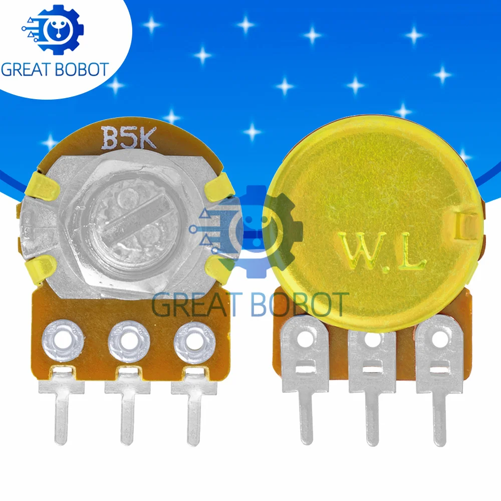 1Pc BS WH148 Linear Potentiometer, 15mm Shaft 3Pin Variable Resistor with Nuts & Washers B1K-B1M Multiple Resistance Options