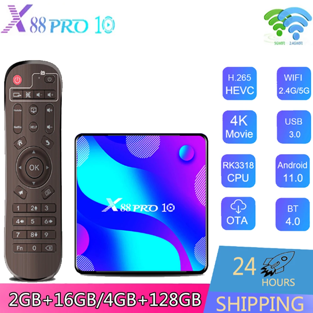 

Приставка Смарт-ТВ X88 PRO 10 RK3318, Android 10,0, четырехъядерная, поддержка 2,4G/5,8G, Двойной Wi-Fi, BT4.0, Ethernet, 100M, 3D, 4K