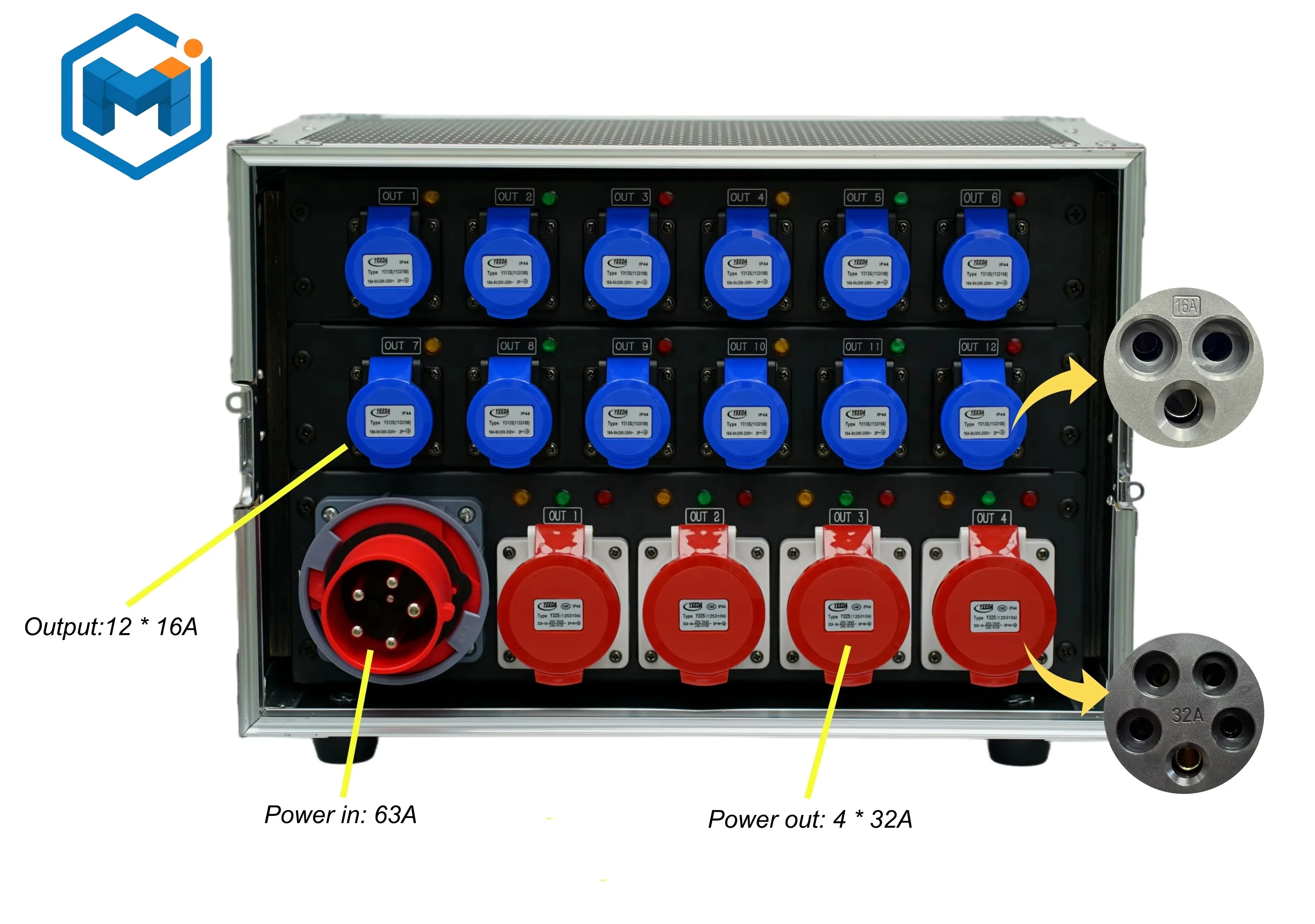 New Stage Equipment Power Distribution Box 63A 3 Phase Input 12 Channels 16A  Output for Stage Power Distro Box