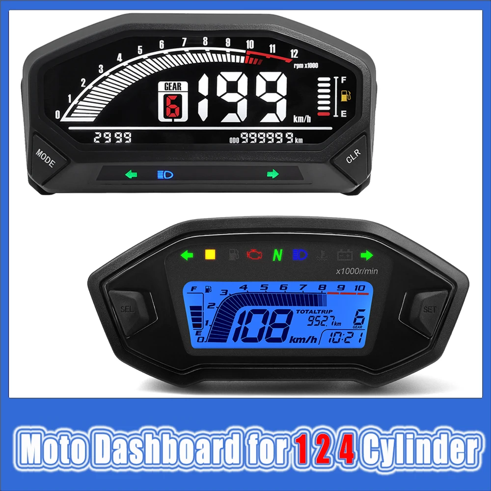 

For 1 2 4 Cylinder LED Adjustable Speedometer 10000 RPM Odemeter Tachometer Universal Waterproof Moto Dashboard