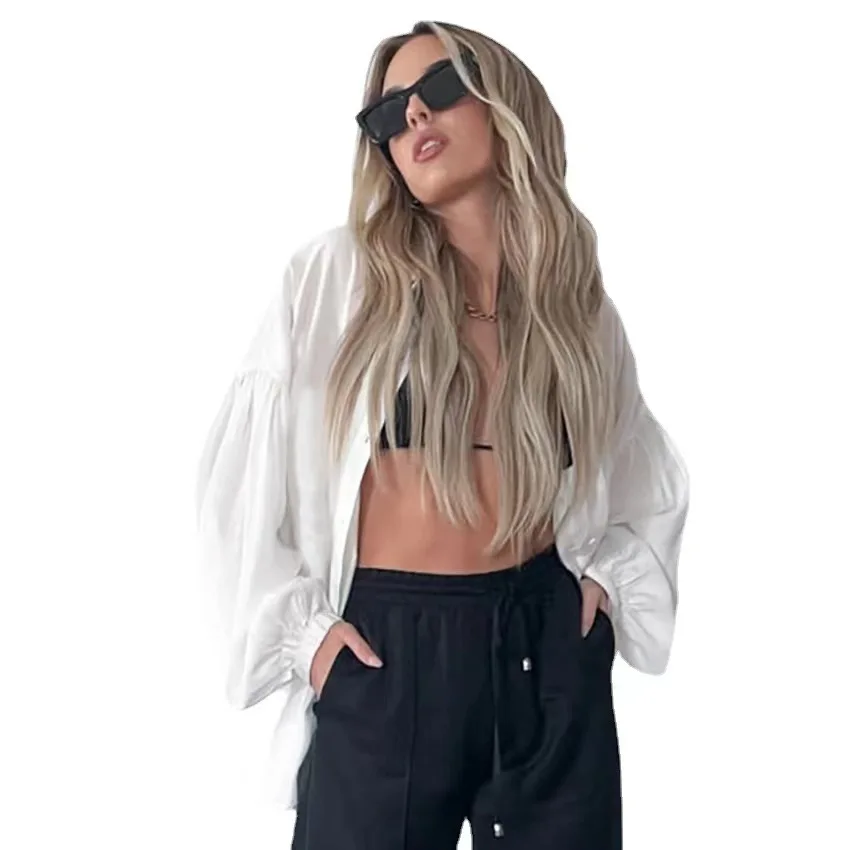 Lanterna sve transparente casual irt proteção solar gola cor pura solto ajuste feminino verão faion