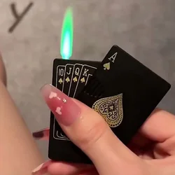 Hot Sale Metal Playing Card Jet Lighter Green Flame Poker Lighter Jet Torch Butane Metal Windproof Lighter Men's Gift