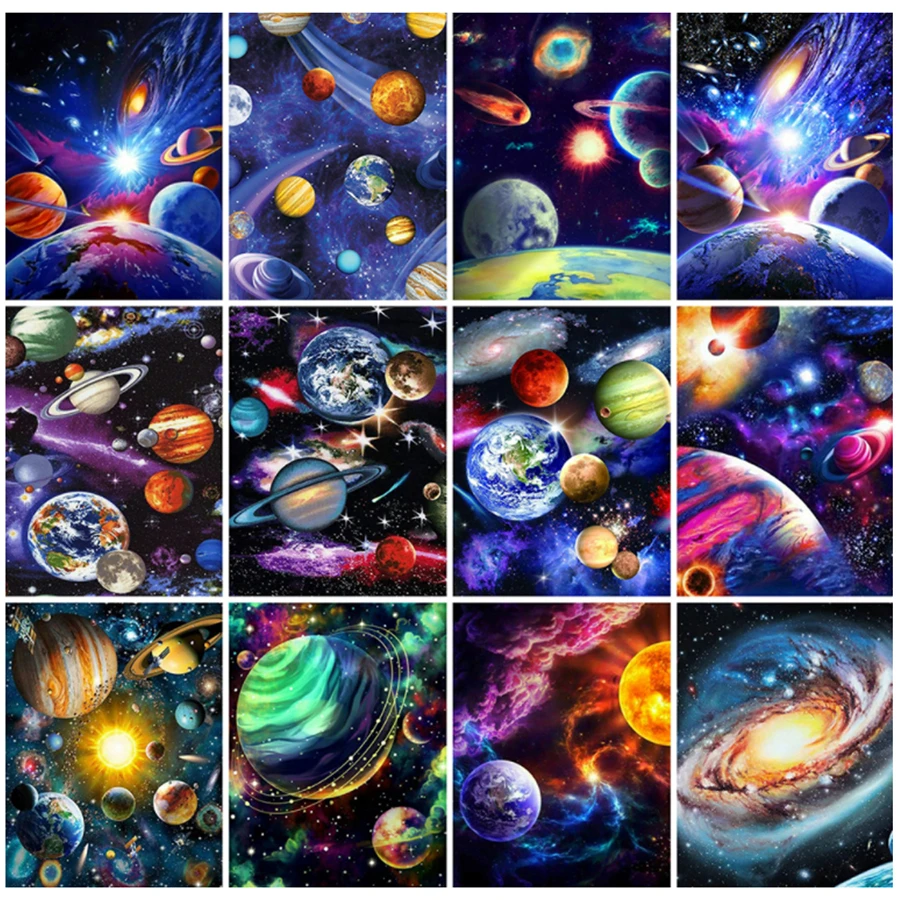 Trapano quadrato completo pittura diamante universo mosaico arte kit diamante ricamo paesaggio ricamo pianeta bambino hobby artigianato