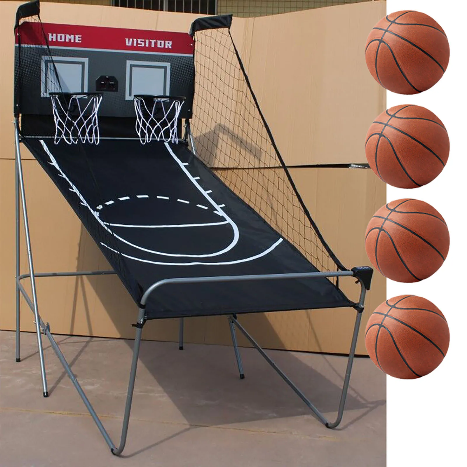 Arcade Basketball Play Set with Electronic Score Counter, 2 Players Dual Shot Basketball Hoop 210 Cm, 4 Balls 8 Game Modes