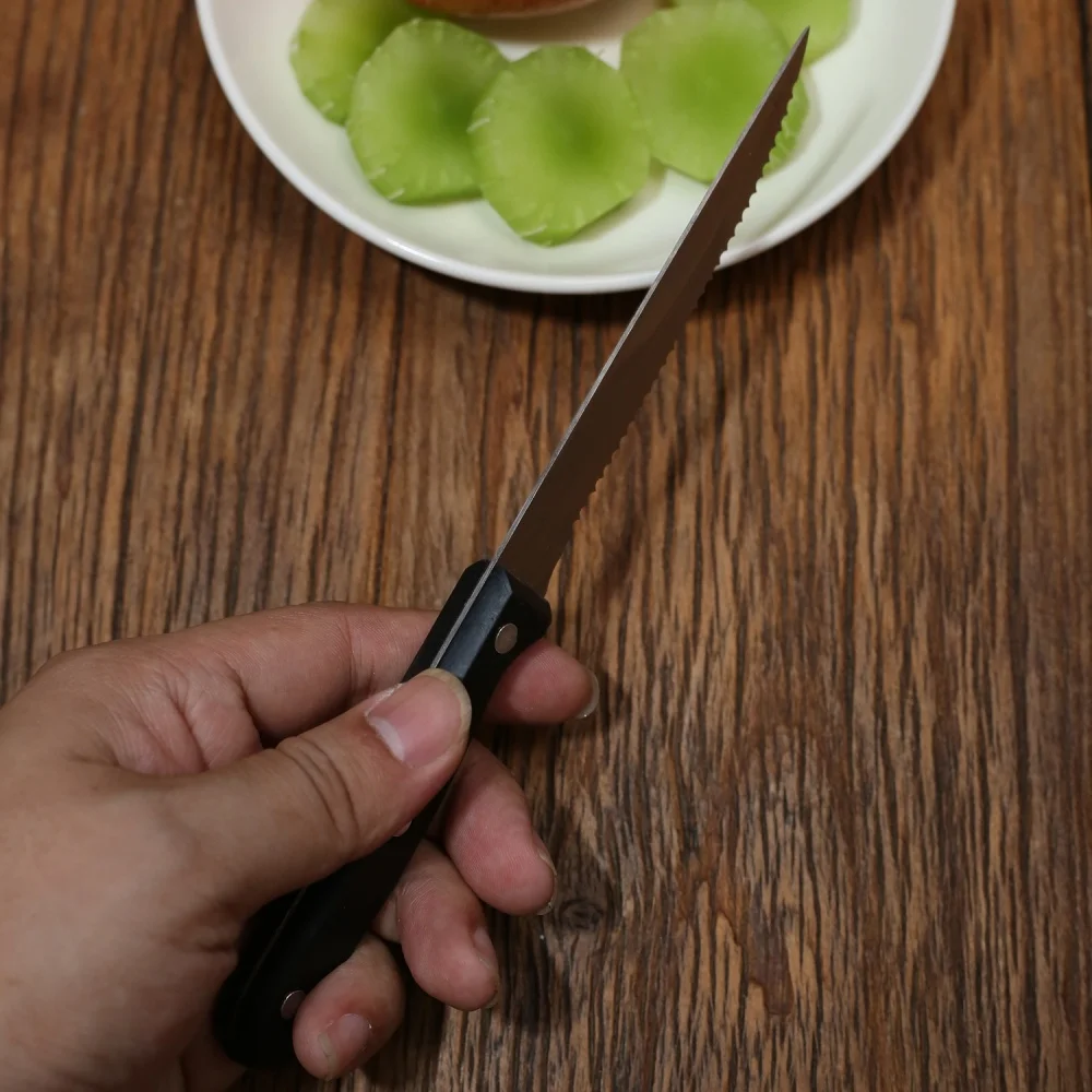 Serrated Steak Knife, Stainless Steel Steak Knife With Pointed Tail Plastic Handle, Multifunctional Kitchen Bread Dessert Knife