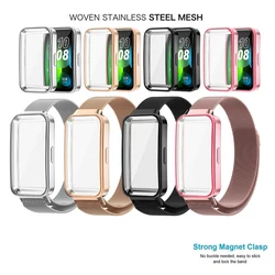 For Huawei Band 9 / 8 / 7 2in1 Case+Strap Milanese Loop Magnetic Stainless Steel Band Replacement Bracelet