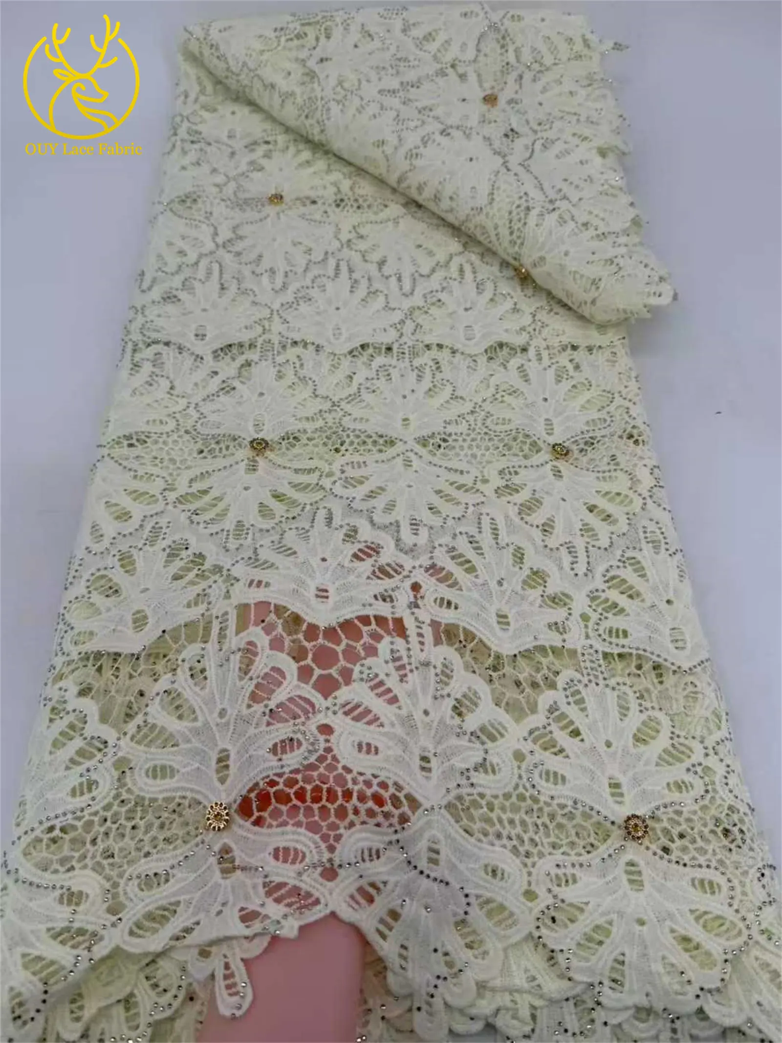 2026 Neuester afrikanischer wasserlöslicher Spitzenstoff, 5 Yards, nigerianischer Steinstoff, geeignet für Damen-Partykleider, Nähmaterial – Detail 14