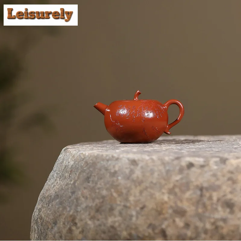 Tetera de arcilla púrpura Yixing creativa de 120ml, tetera de manzana hecha a mano, mineral crudo, hervidor de barro Zhu con colador, juego de té Zisha, adornos artesanales