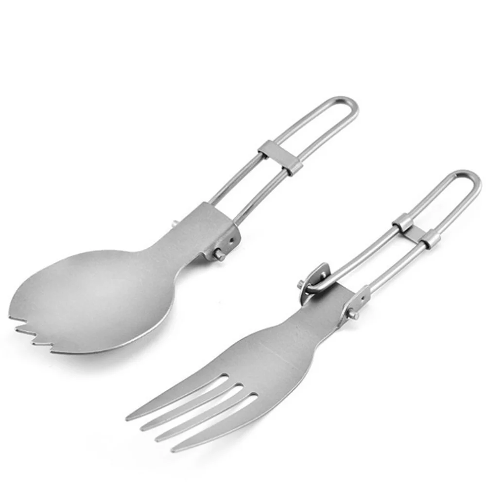 

2 pcs Portable Foldable Spoon Titanium Durable Camping Picnic Utensil Outdoor Travel Cutlery For Ice Cream Soup Coffee Noodles