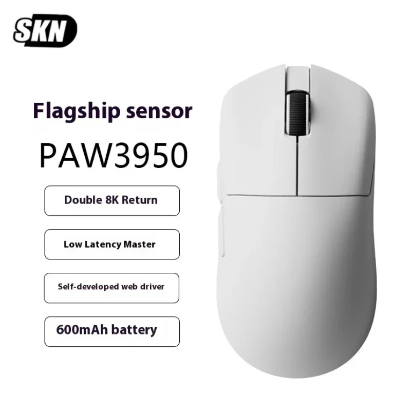 SKN SWIM FISH Pro Wireless Mouse Three Mode PAW3950 Low Latency 30000DPI 750IPS Lightweight 8K Gaming Mouse PC Gamer Accessories