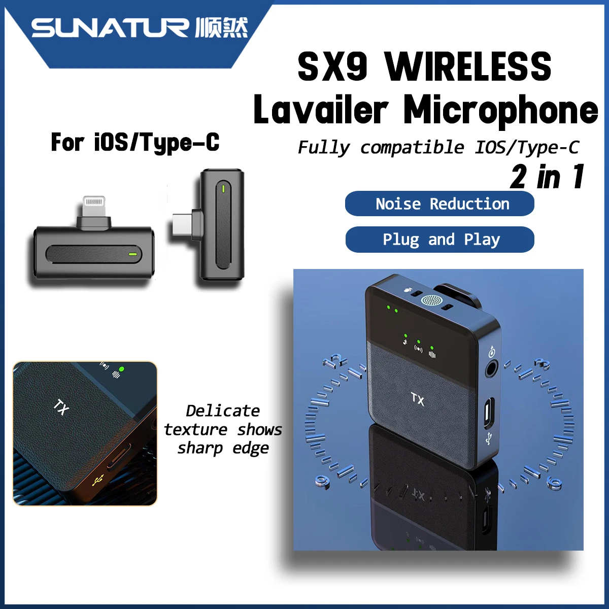 SUNATUR Professional Wireless Lavalier Microphone for Streaming PC, Gaming & Studio Recording, Bluetooth & Cellular Compatible