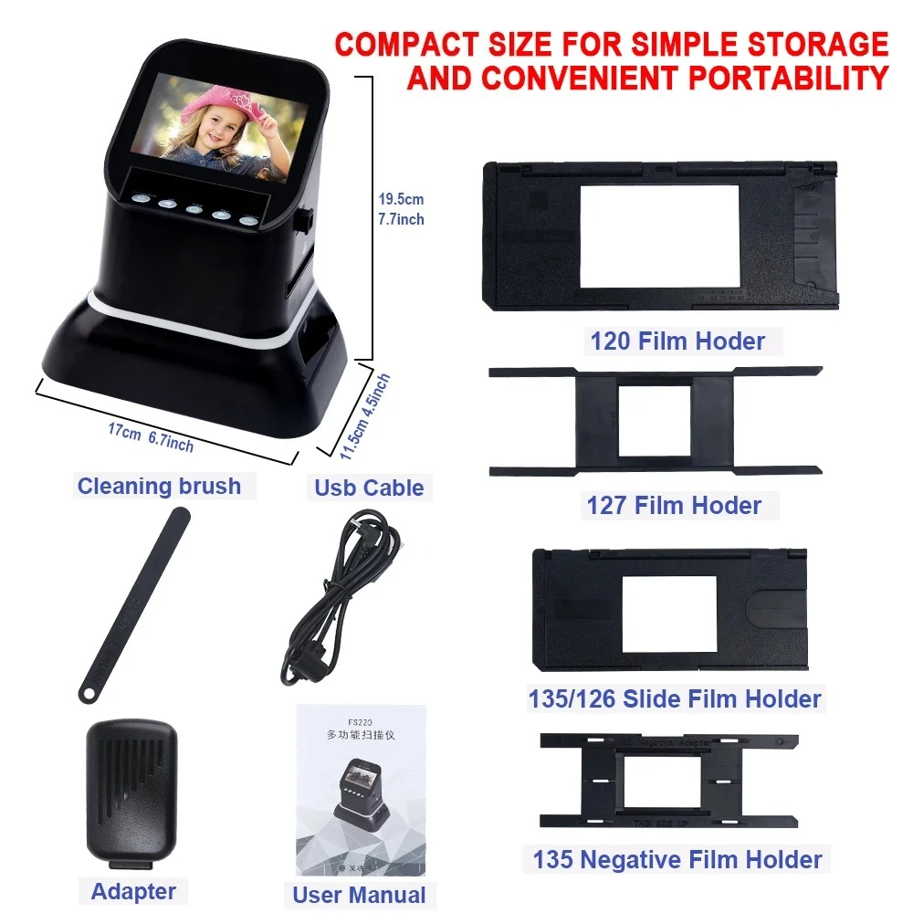 High Resolution 120 Film Scanner 22 Mega pixels Slide Negative Photo Scanner Digital 35mm 135 126KPK Film Converter 4.3