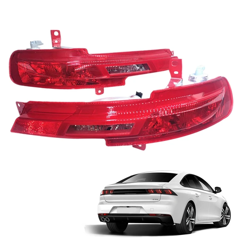 1Pair Car Rear Bumper Fog Light Parking Warning Reflector Taillights With Bulb For Peugeot 508 R83 2019-2022