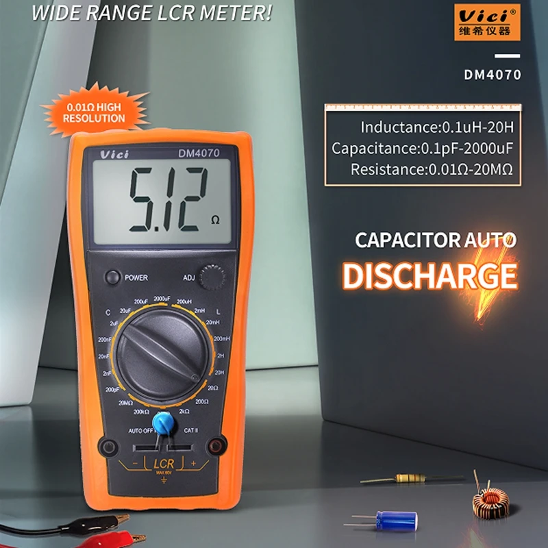 Vici DM4070 Digital Bridge LCR Meter 20H Inductance 2000uF Capacitance Ohm Resistance Tester Self-discharge R C LCD Multimeter