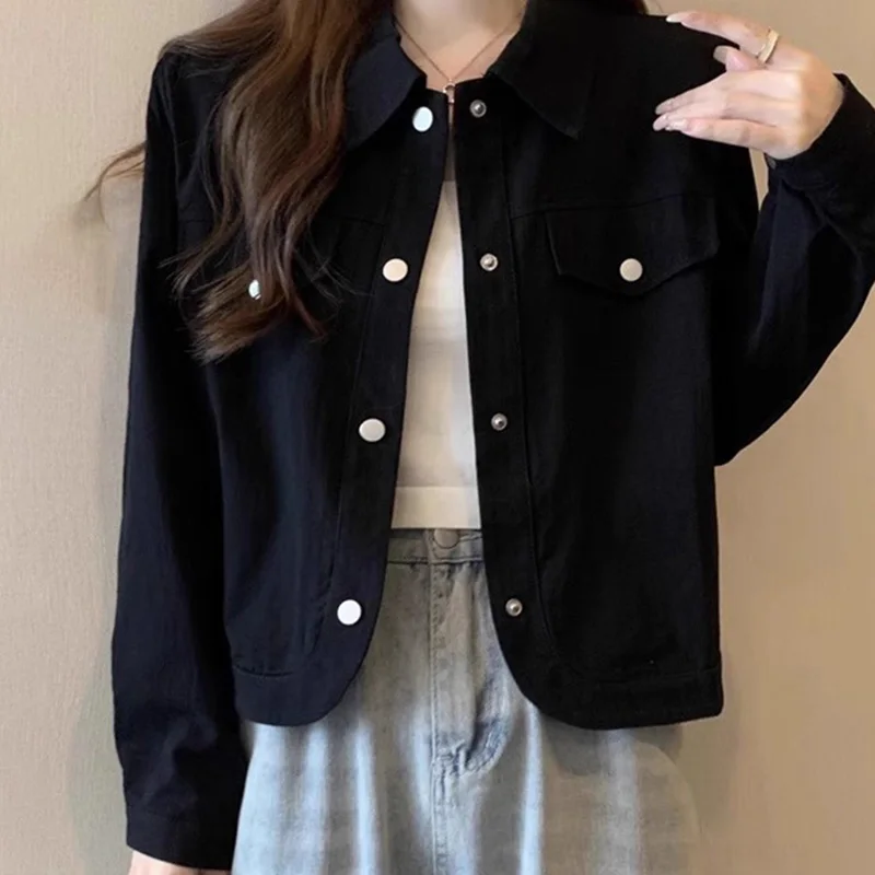 

Female Stylish Classic Coat Fashionable Single Breasted Turn-down Collar Tops Solid Colour Simple Style Long-sleeve Jacket