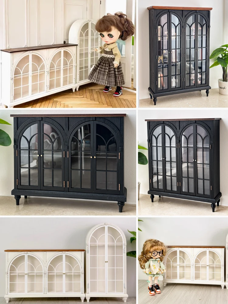 

Miniature Furniture Mini French Bookcase BJD Doll Wardrobe Cabinet Blythe New Diy Miniature Dollhouse Scene Decoration