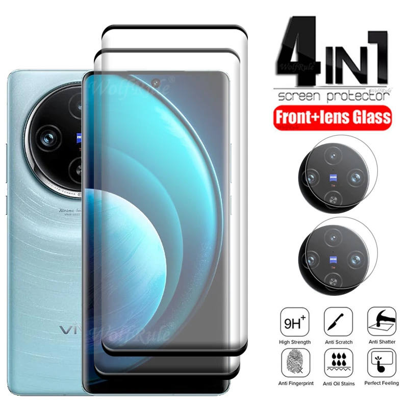 

4-in-1 For Vivo X100 Pro Glass Vivo X100 Pro Tempered Glass Protective 9H HD Full Curved Screen Protetor Vivo X100 Pro Len Glass