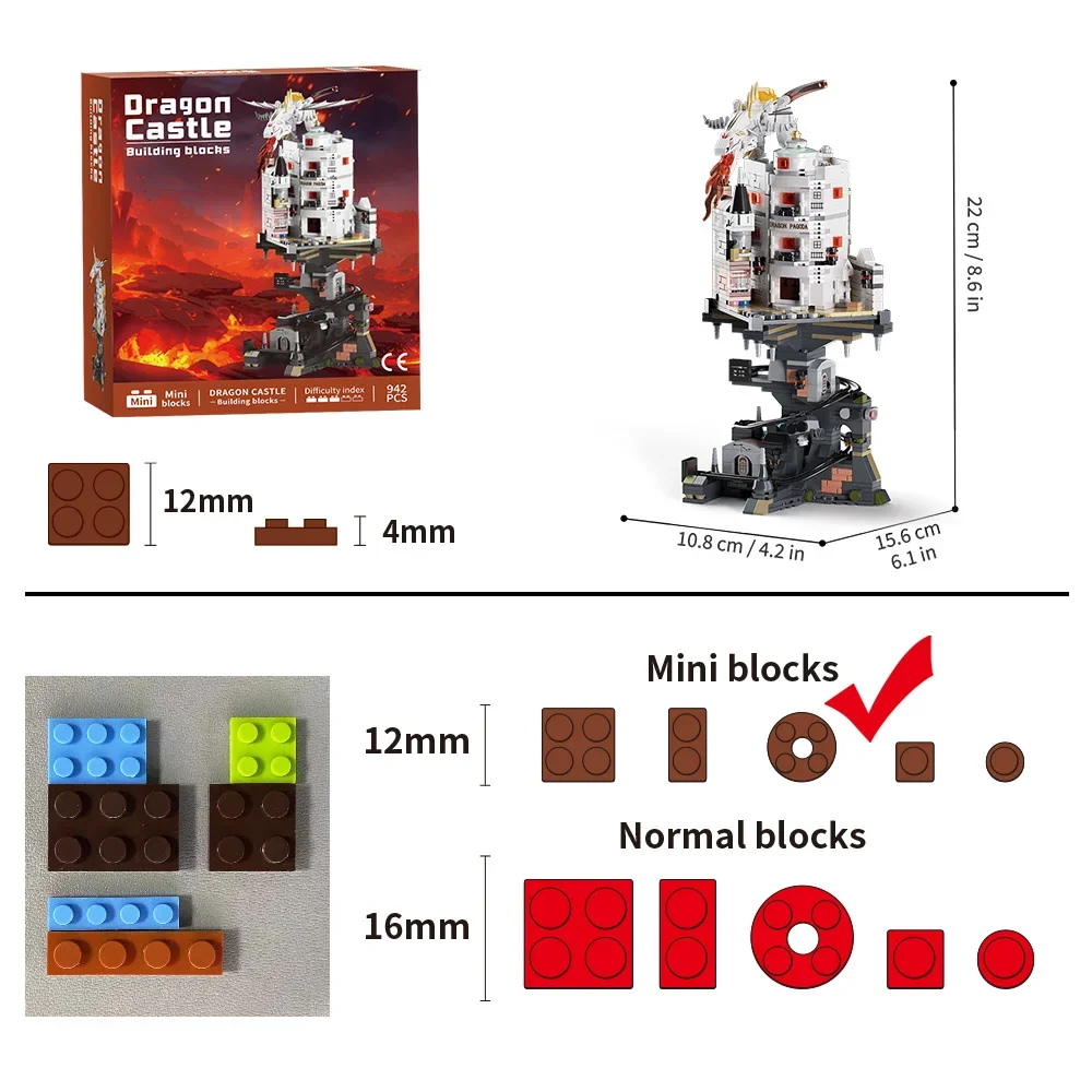 1000pcs Gringottses Wizard Tower Magic World Dragon MOC Building Bricks Set Blocks Toys Adult Birthday Gifts