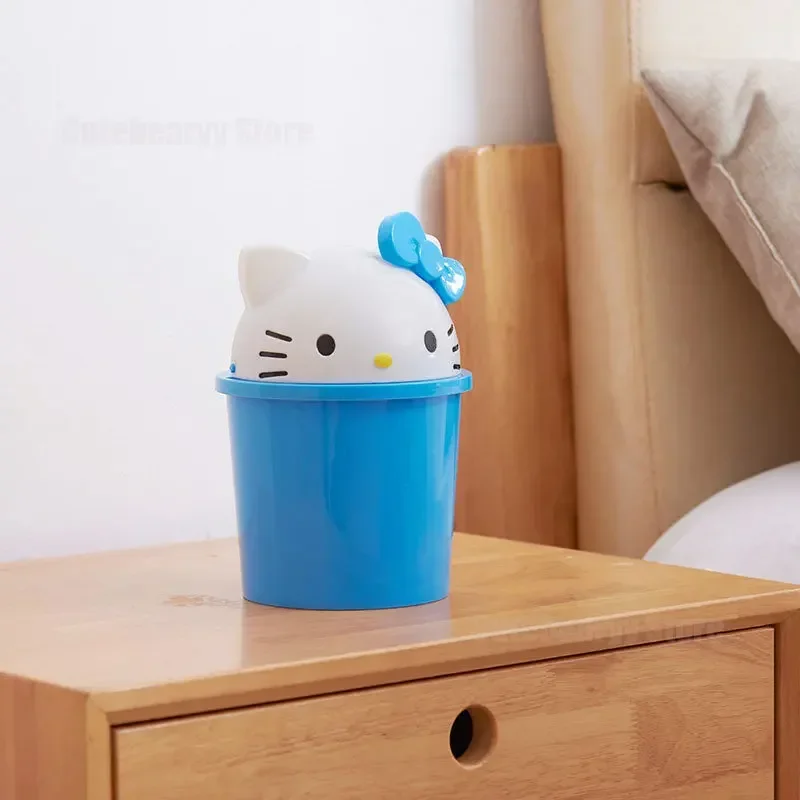 Hello Kitty Mini Desktop Bin Small Trash Can Tube with Cover Bedroom Garbage Can Clean Workspace Storage Box Home Desk Dustbin