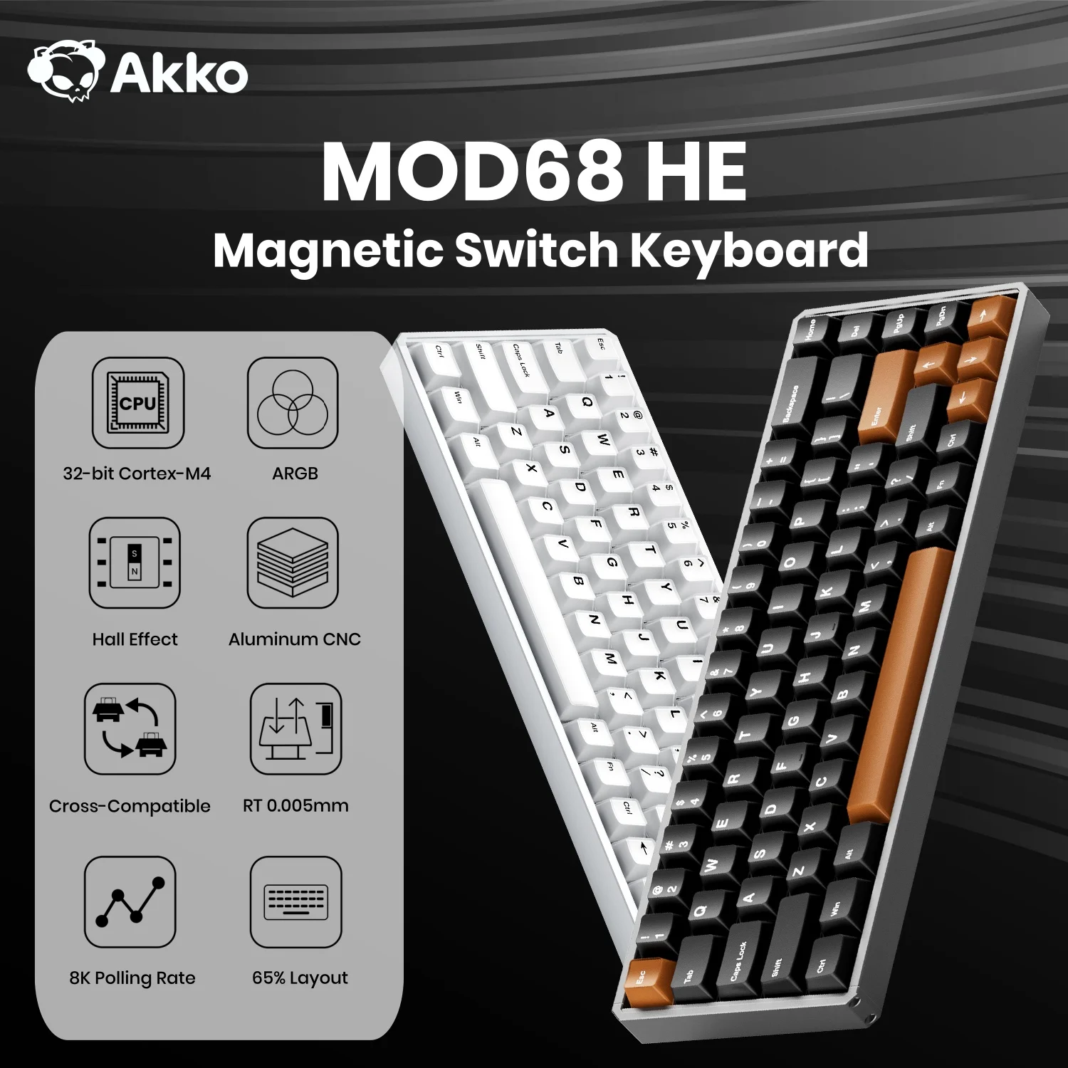 

Магнитный переключатель Akko MOD68 HE Keyboard, алюминиевый ЧПУ 65% RT0.005 мм, 8K, частота заката, ARGB, игровая механическая прокладка для клавиатуры